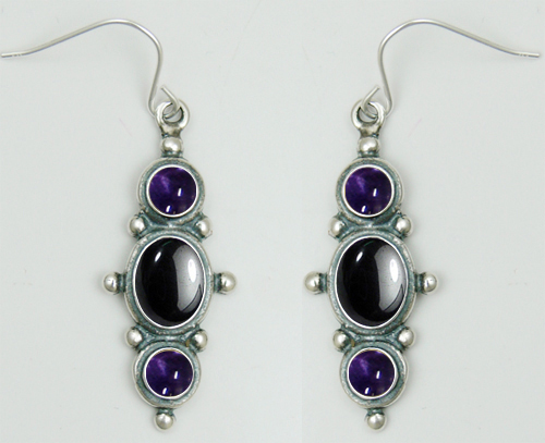 Sterling Silver Drop Dangle Earrings With Hematite And Iolite